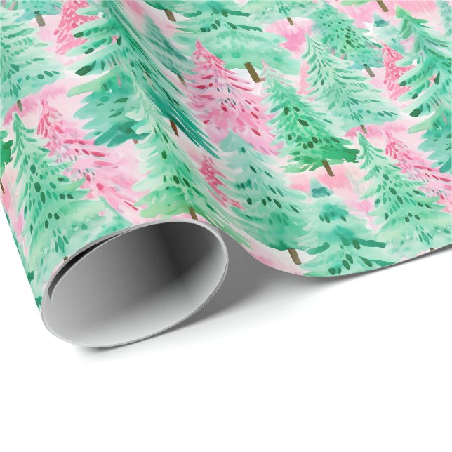 Palm Beach Weihnachten Wasserfarbe Rosa & Grüne Bä Geschenkpapier (Rolleneckpunkt)