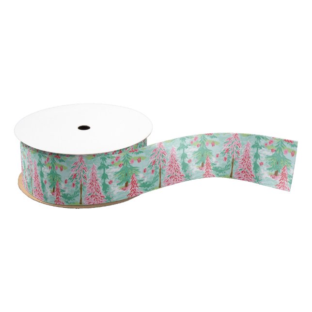 Palm Beach Weihnachten Wasserfarbe Rosa & Grüne Bä Ripsband (Spule)