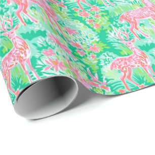 Palm Beach Weihnachten Wasserfarbe Rosa Rentier Geschenkpapier