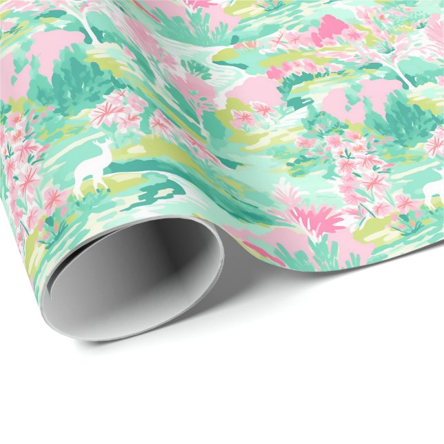 Palm Beach Weihnachtswatercolor Rentier Geschenkpapier (Rolleneckpunkt)