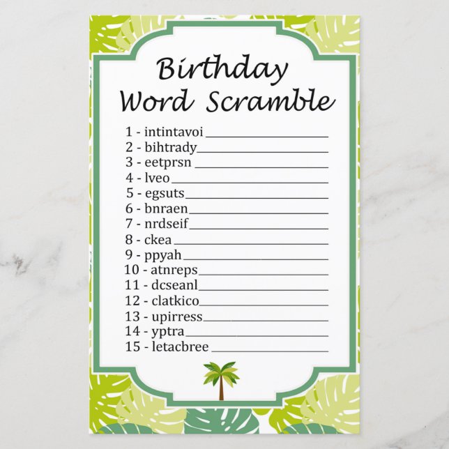 Palm Birthday Word Scramble Game (Vorderseite)