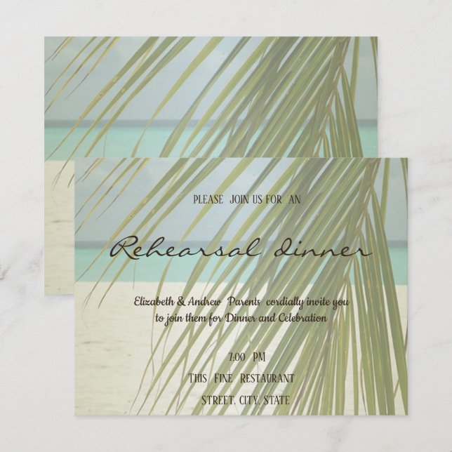 Palm Blätter Beach Probe Abendessen Einladung (Vorne/Hinten)