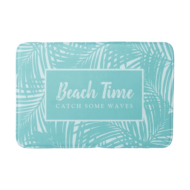Palm Blätter Beach Time Mod Türkis blaues Muster Badematte (Vorderseite)