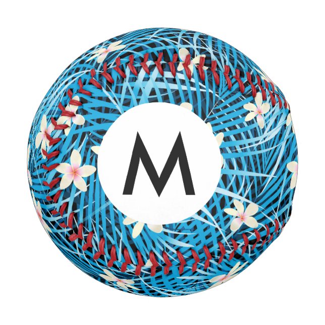 Palm Blätter Blaues Muster Baseball (Vorderseite Links)