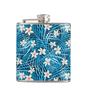 Palm Blätter Blaues Muster Flachmann