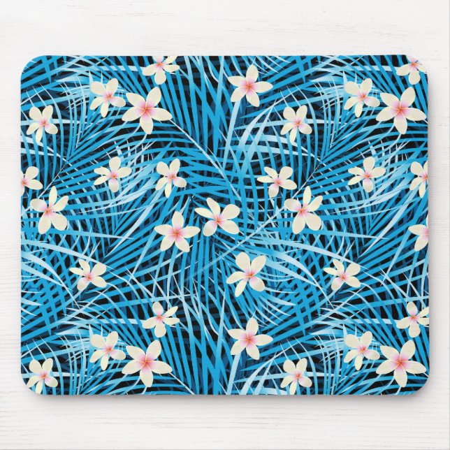 Palm Blätter Blaues Muster Mousepad (Vorne)