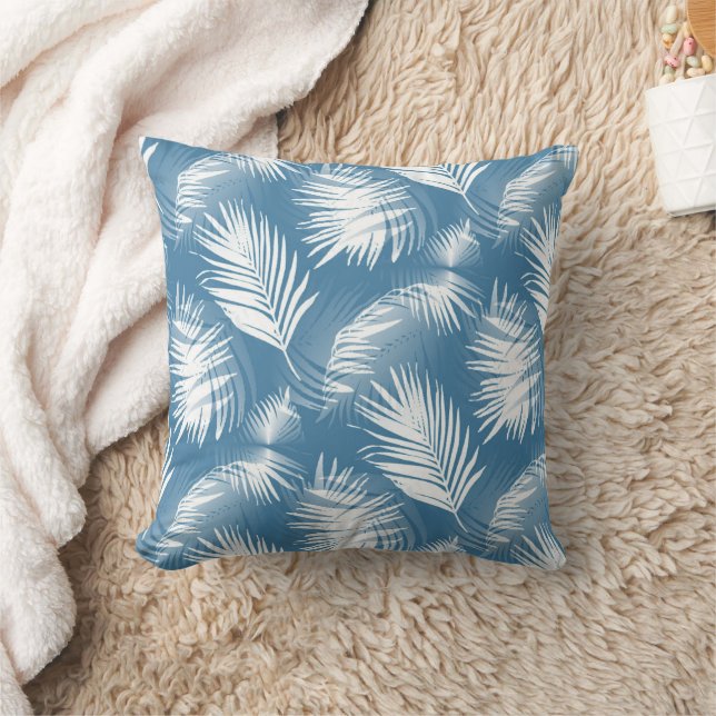 Palm Blätter Blue White Design 272 Kissen (Decke)