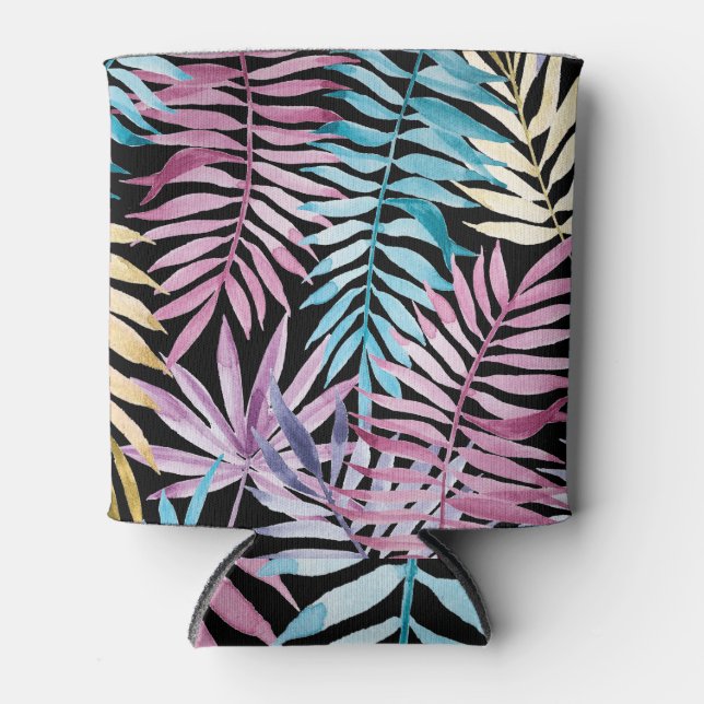Palm-Blätter: dunkles Aquarellmuster Dosenkühler (Vorderseite)