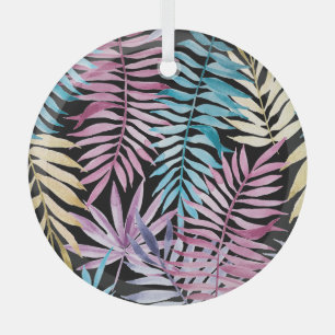 Palm-Blätter: dunkles Aquarellmuster Ornament Aus Glas