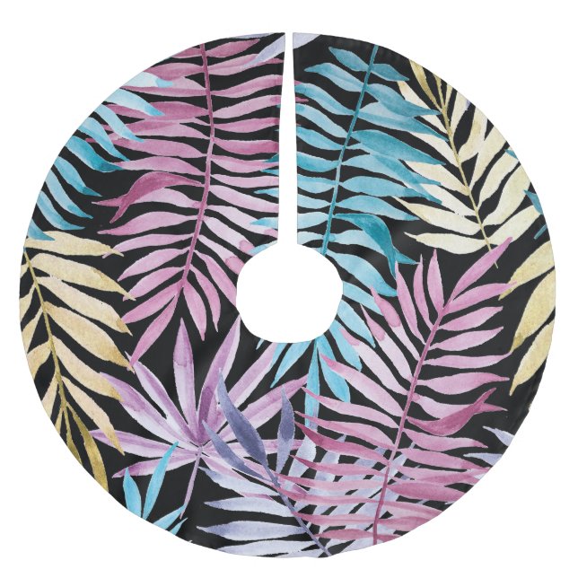 Palm-Blätter: dunkles Aquarellmuster Polyester Weihnachtsbaumdecke (Vorderseite)