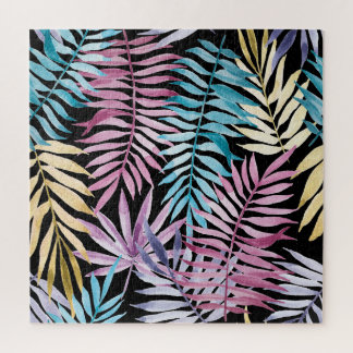 Palm-Blätter: dunkles Aquarellmuster Puzzle