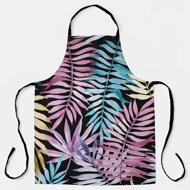 Palm-Blätter: dunkles Aquarellmuster Schürze (Vorderseite)