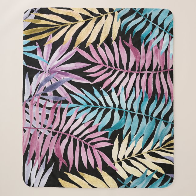 Palm-Blätter: dunkles Aquarellmuster Sherpadecke (Vorderseite)
