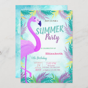 Palm Blätter, Flamingo, Sommerfest Geburtstag Einladung