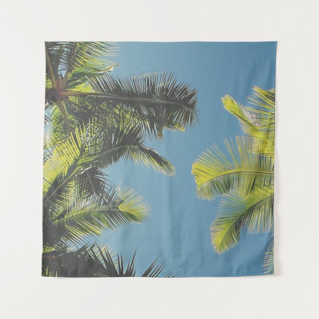 Palm Blätter Foto Tropical Summer Sky Retro Vibe Wandteppich (Vorderseite)
