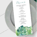 Palm-Blätter für Hochzeitsmenüs Tropisches Reisezi Menükarte<br><div class="desc">Dieses tropische Hochzeitsmenü bietet eine untere Leiste von Aquarellpalmen-Blätter. Das Wort "menu" ist Set in trendiger Schriftzeichen. Verwenden Sie die Vorlagenfelder,  um die Menüelemente für das Abendessen einzugeben. Ideal für Strand und Hochzeiten in Urlaubsort. Besuchen Sie www.zazzle.com/dotellabelle Die originale Aquarellkunst von Victoria Grigaliunas zum Thema der Insel</div>