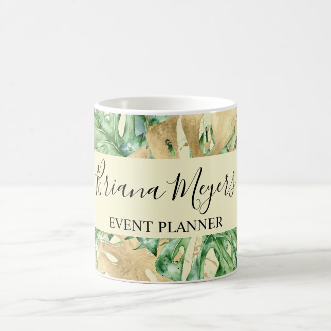 Palm Blätter Gold Tropical Yellow Kaffeetasse (Mittel)