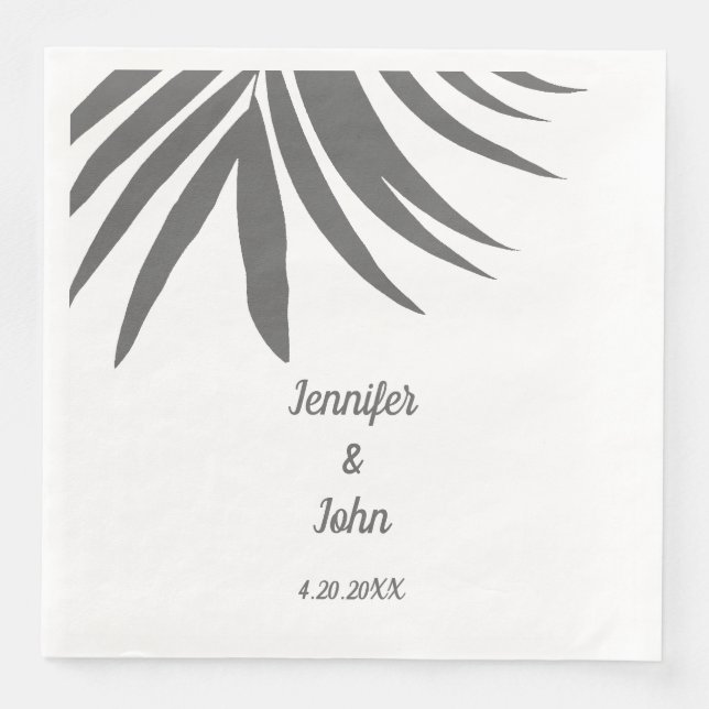 Palm Blätter Gray White Custom Tropical Wedding Serviette (Vorderseite)