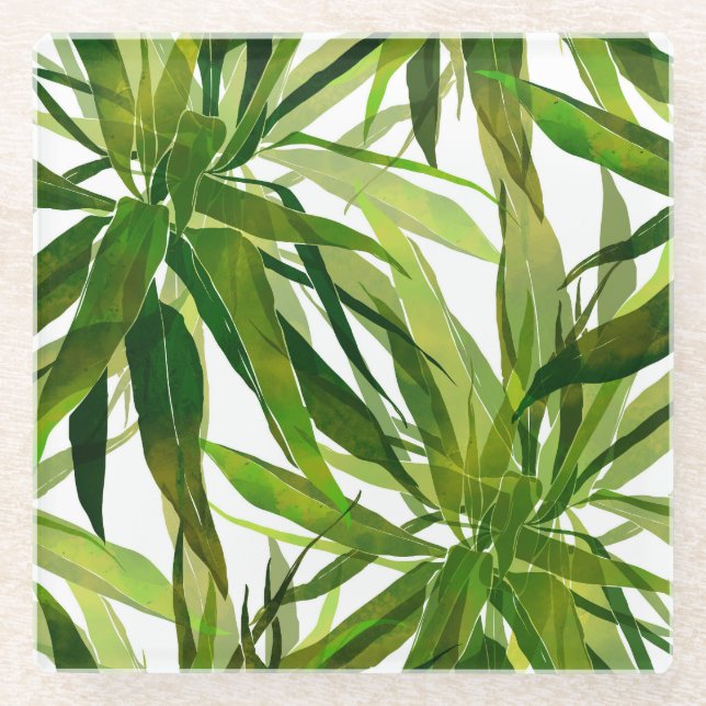 Palm-Blätter Handgemalte Muster Glasuntersetzer (Vorderseite)