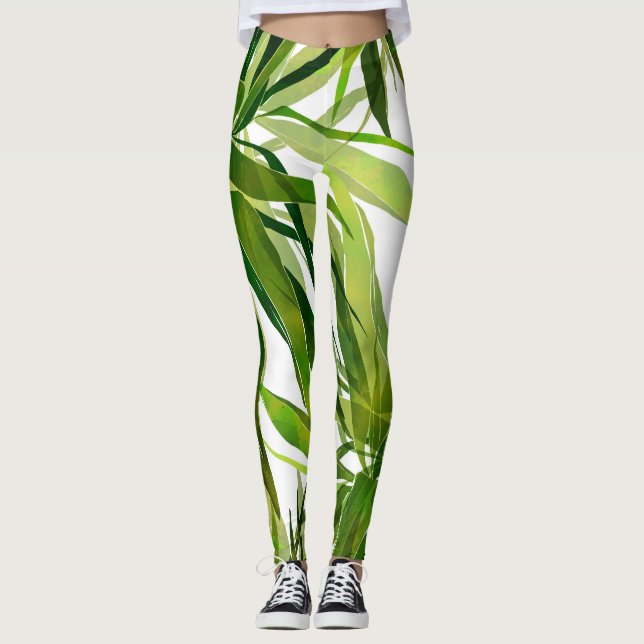 Palm-Blätter Handgemalte Muster Leggings (Vorderseite)