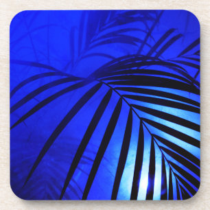 Palm Blätter im Mondlicht, modern tropisch blau Getränkeuntersetzer