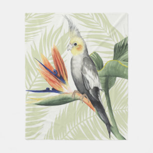 Palm Blätter mit Black Bird Fleecedecke