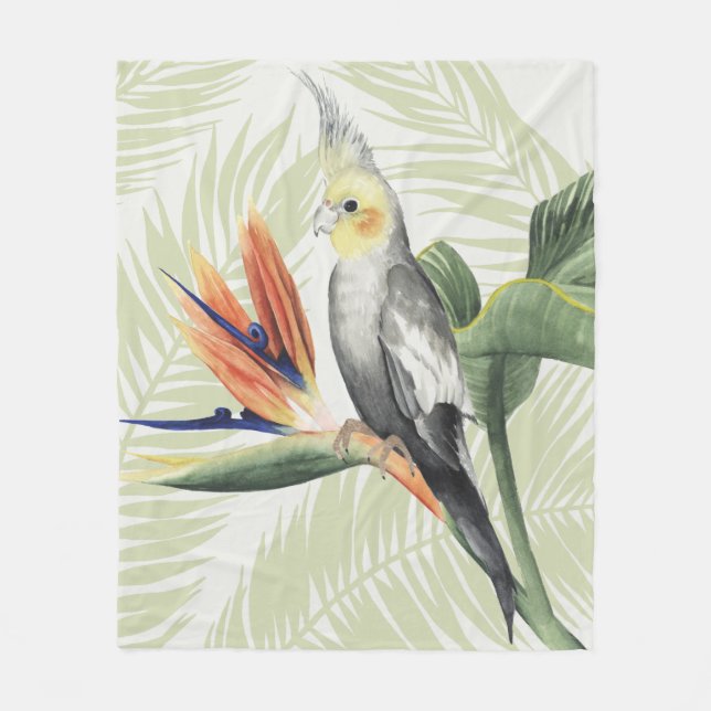 Palm Blätter mit Black Bird Fleecedecke (Vorderseite)