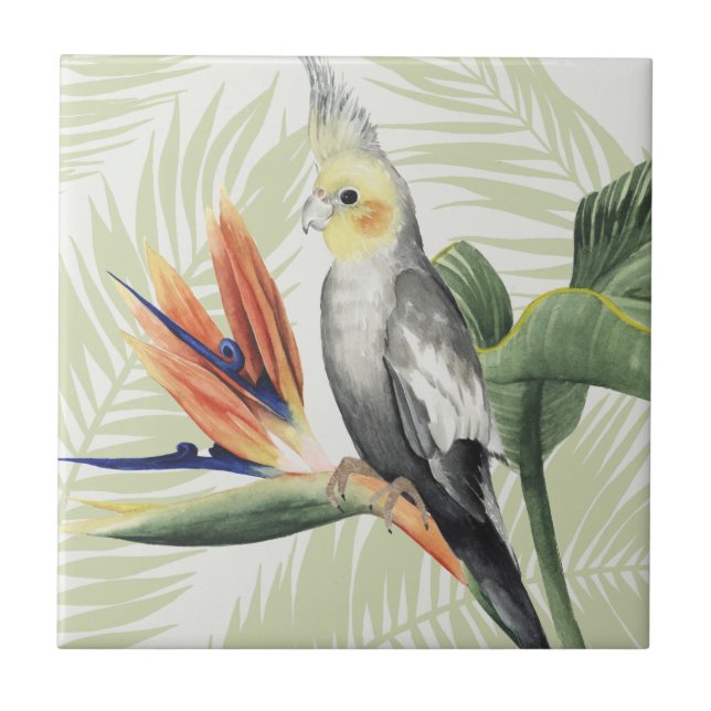 Palm Blätter mit Black Bird Fliese (Vorderseite)