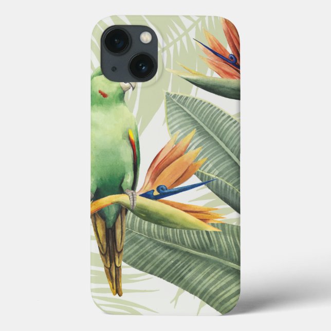 Palm-Blätter mit grünem Vogel Case-Mate iPhone Hülle (Rückseite)