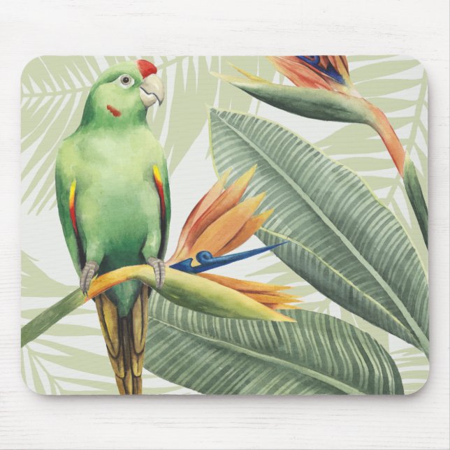 Palm-Blätter mit grünem Vogel Mousepad (Vorne)