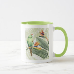 Palm-Blätter mit grünem Vogel Tasse