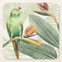 Palm-Blätter mit grünen Vögeln