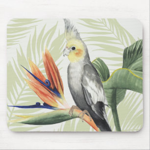Palm-Blätter mit schwarzem Vogel Mousepad
