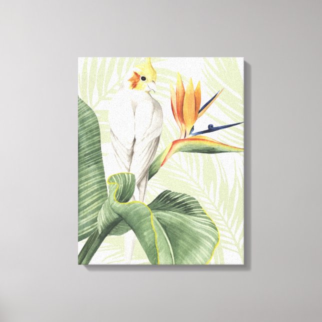 Palm-Blätter mit weißem Vogel Leinwanddruck (Vorderseite)