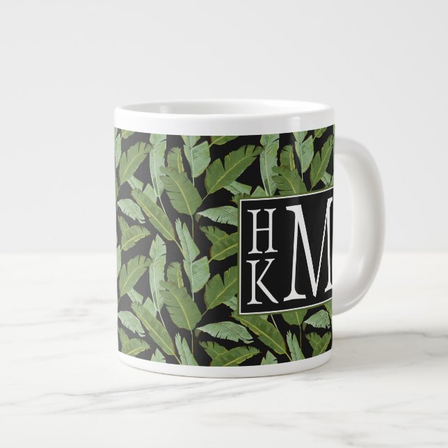 Palm-Blätter| Monogramm Jumbo-Tasse (Vorderseite Rechts)