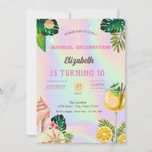 Palm Blätter Muscheln Cocktail Holographic Geburts Einladung