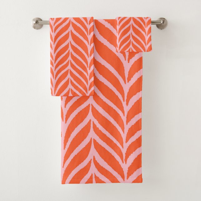 Palm Blätter Muster Orange & Pink Badhandtuch Set (Insitu)