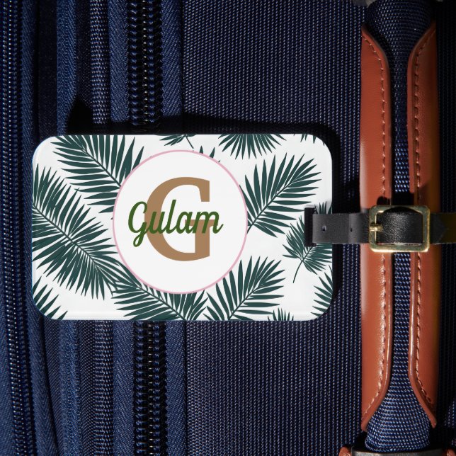 Palm Blätter Muster personalisierter Name und erst Gepäckanhänger (Vorderseite Insitu 4)