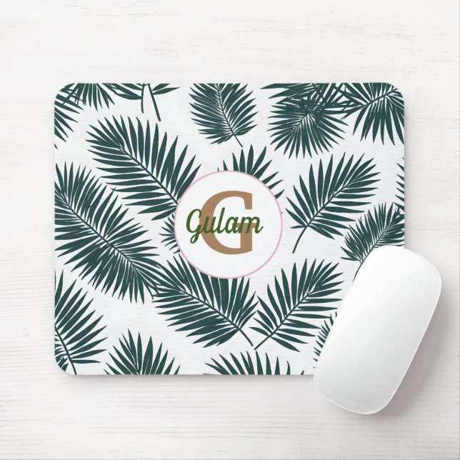 Palm Blätter Muster personalisierter Name und erst Mousepad (Mit Mouse)