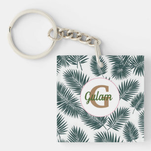 Palm Blätter Muster personalisierter Name und erst Schlüsselanhänger