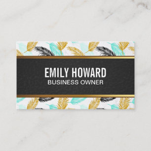 Palm-Blätter Natürlich Black Leather Gold Tria Visitenkarte