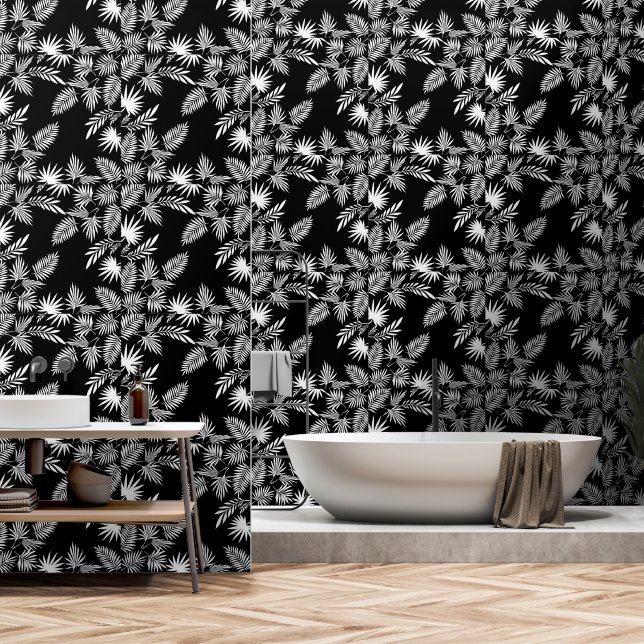 Palm Blätter Peel and Stick Tropical modern Tapete (Badezimmer)