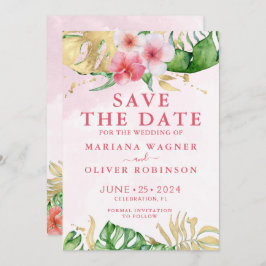 Palm Blätter Rosa Gold Save the Date Einladung