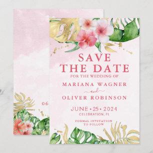Palm Blätter Rosa Gold Save the Date Einladung