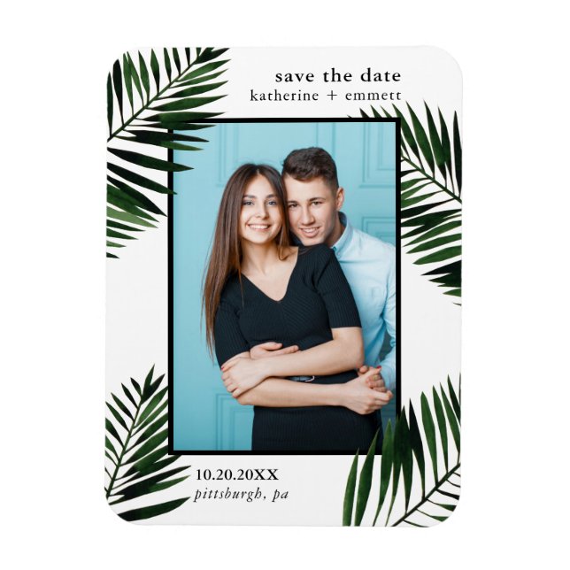 Palm-Blätter Save the Date Hochzeitsstift Foto Magnet (Vertikal)
