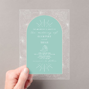 Palm Blätter Seashell Aqua Tropical Wedding Acryleinladungen