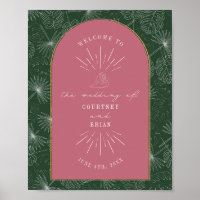 Palm Blätter Seashell Pink Green Wedding Willkomme