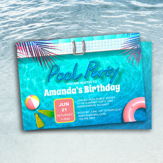 Palm Blätter & Summer Pool Party Kindergeburtstag Einladung