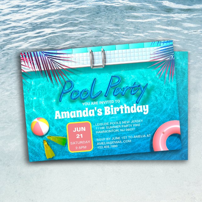 Palm Blätter & Summer Pool Party Kindergeburtstag Einladung (Palm Leaves & Summer Pool Party Kids Birthday Invitation)