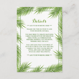Palm Blätter Tropical Beach Hochzeit Detail Begleitkarte